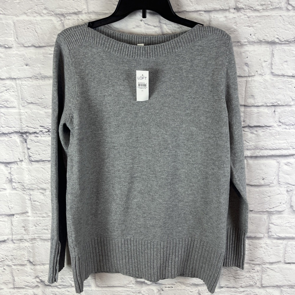 SOLD Ann Taylor Loft NWT Women Grey Cozycore Casual Boatneck Sweater Size Medium